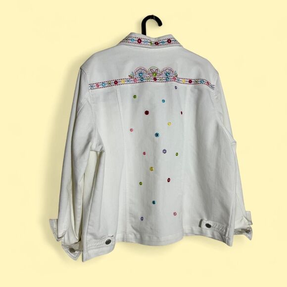 Vintage 90s White Denim Embroidered Jacket – Fairycore & Western | Size L - Picture 8 of 8
